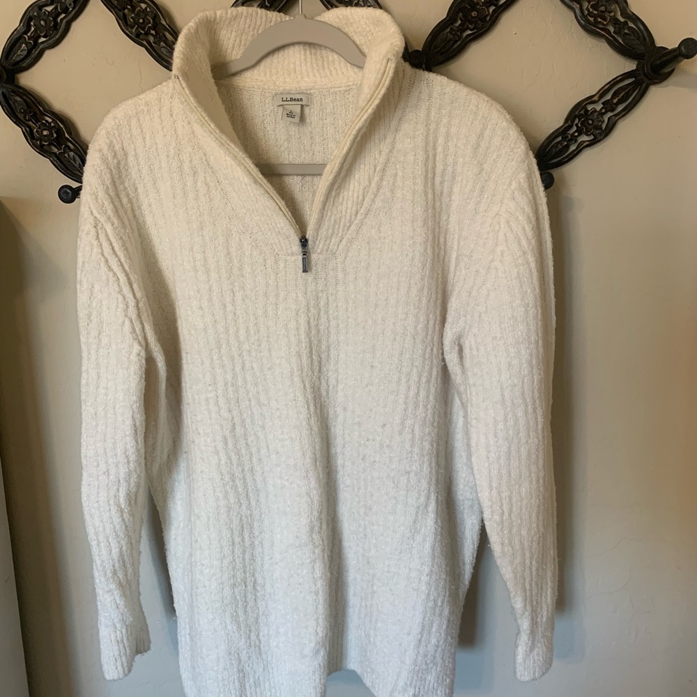 L.L. Bean White Zip Up Sweater